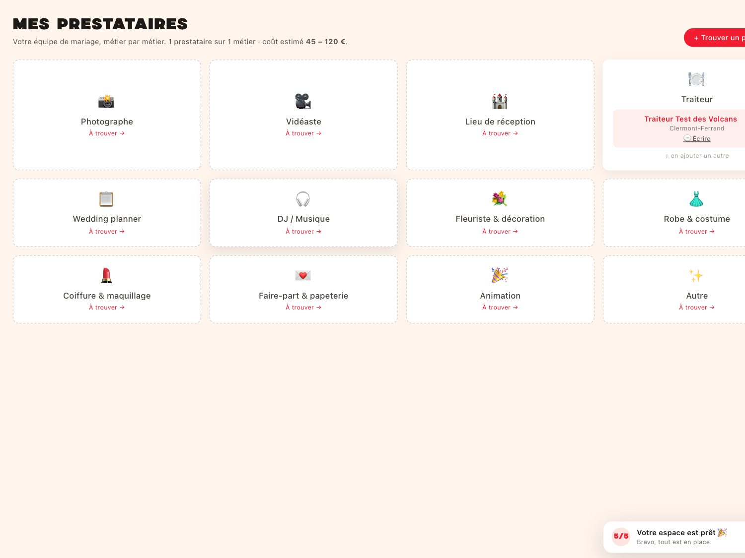 Mes prestataires, classés par métier